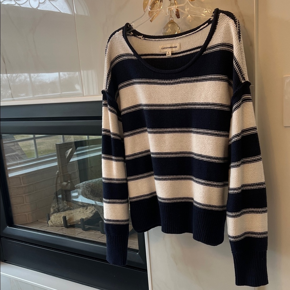 Lucky Brand Navy & Cream Striped Scoop Neck Sweater